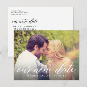 Carte Postale Faire-part Notre nouvelle date Moderne Calligraphie Mariage P