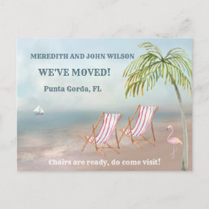 Carte Postale Faire-part Nous avons déménagé Budget Watercolor Beach Moving