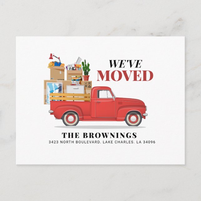 Carte Postale Faire-part Nous avons déménagé Camion rouge rustique déménage (Devant)