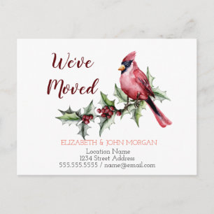 Carte Postale Faire-part Nous avons déménagé, Cardinal Rouge Holly Berry