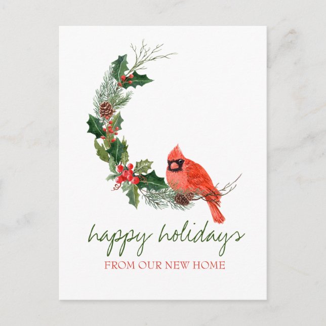 Carte Postale Faire-part Nous Avons Déménagé, Cardinal Rouge Oiseau Holly B (Devant)