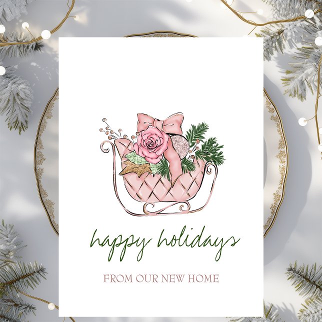 Carte Postale Faire-part Nous Avons Déménagé, Chic Pink Sleigh (Créateur téléchargé)