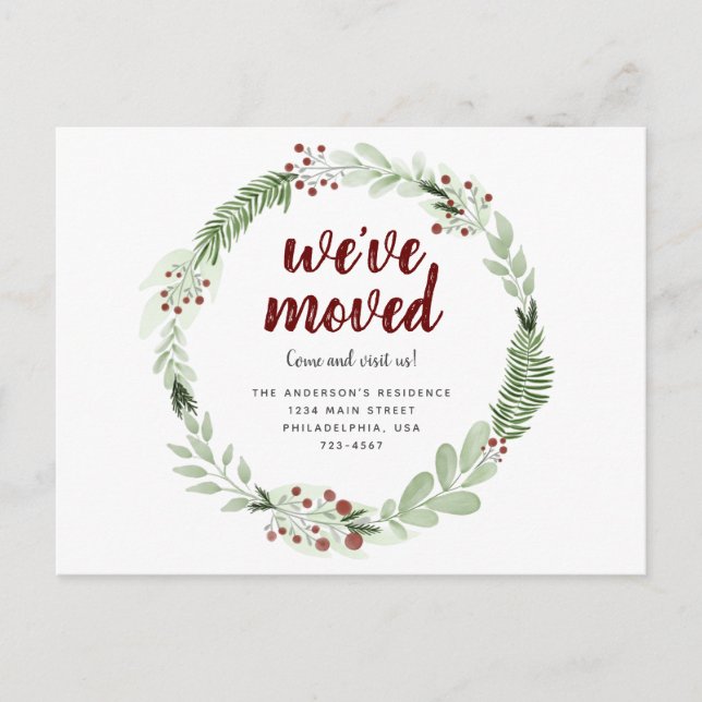 Carte Postale Faire-part Nous avons déménagé Couronne de Noël Chic Fêtes (Devant)