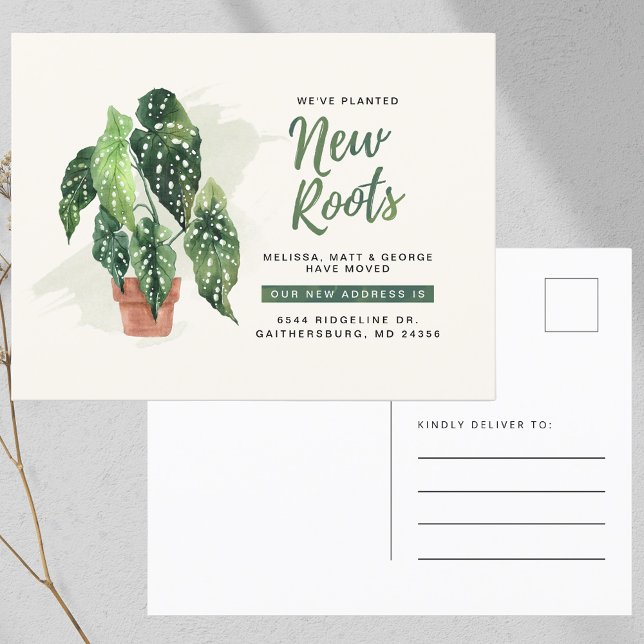 Carte Postale Faire-part Nous avons déménagé de nouvelles racines plantées  (We’ve Moved Planted New Roots Moving Announcement Postcard)