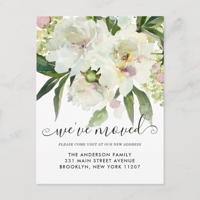 Carte Postale Faire-part Nous avons déménagé Elégant Floral Botanical Peony (Devant)