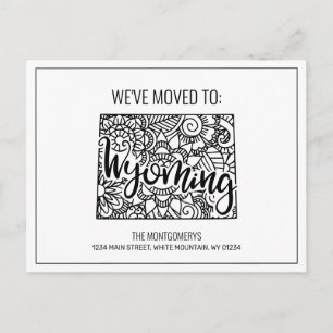 Carte Postale Faire-part Nous avons déménagé Floral Mandala État Wyoming