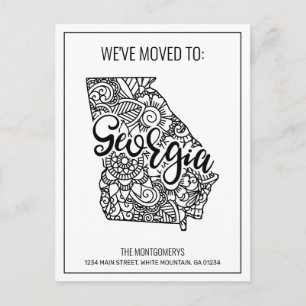 Carte Postale Faire-part Nous avons déménagé Floral Mandala Georgia State