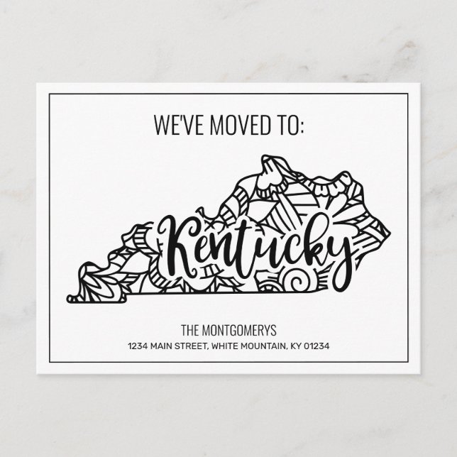Carte Postale Faire-part Nous avons déménagé Floral Mandala Kentucky State (Devant)