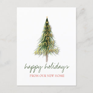Carte Postale Faire-part Nous Avons Déménagé, Gold Noël Pine Tree vacances