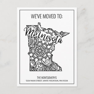 Carte Postale Faire-part Nous avons déménagé le Mandala Floral Etat du Minn