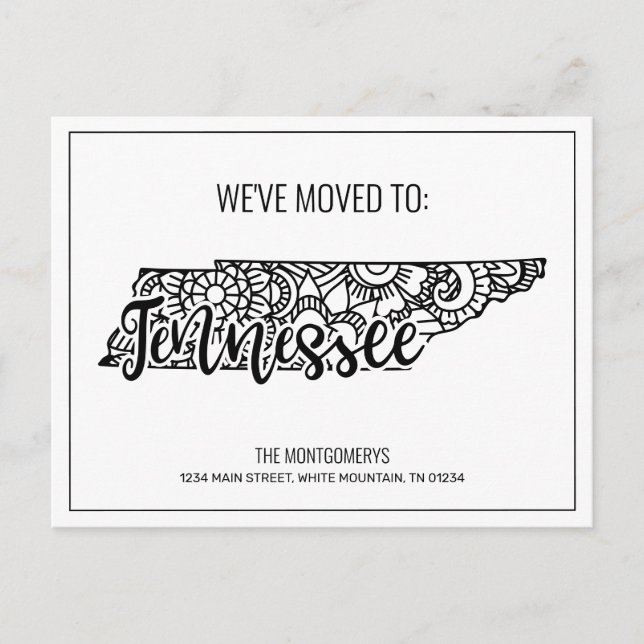 Carte Postale Faire-part Nous avons déménagé l'état floral Mandala Tennesse (Devant)