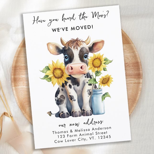 Carte Postale Faire-part Nous avons déménagé Nouvelle Adresse Cute Cow Sunf (Créateur téléchargé)
