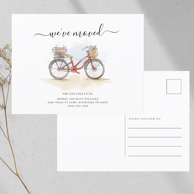 Carte Postale Faire-part Nous avons déménagé Nouvelle adresse Déplacement d (We Moved New Address Bicycle Moving Announcement Postcard)