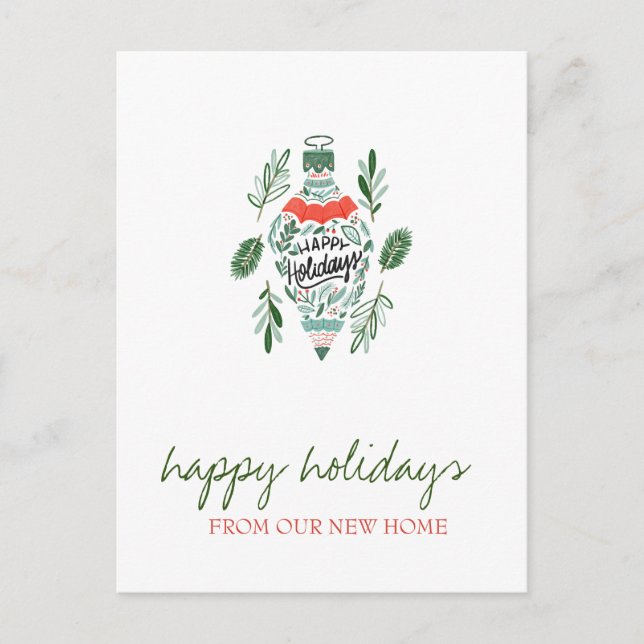 Carte Postale Faire-part Nous avons déménagé, Ornement de Noël (Devant)