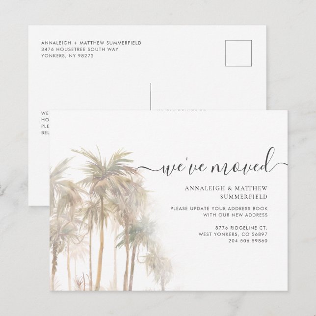 Carte Postale Faire-part Nous avons Déménagé Palmiers QR Code Houseréchauff (Devant / Derrière)