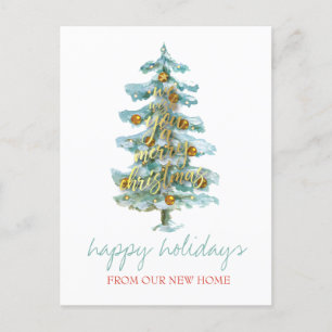 Carte Postale Faire-part Nous Avons Déménagé Pin Arbre, Balls, Stars Vacanc