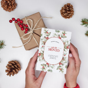 Carte Postale Faire-part Nous avons Déménagé Pin d'hiver Rouge Berry