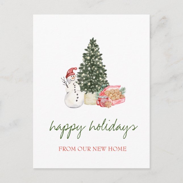 Carte Postale Faire-part Nous Avons Déménagé, Pin Tree, Snowman, Cookies (Devant)