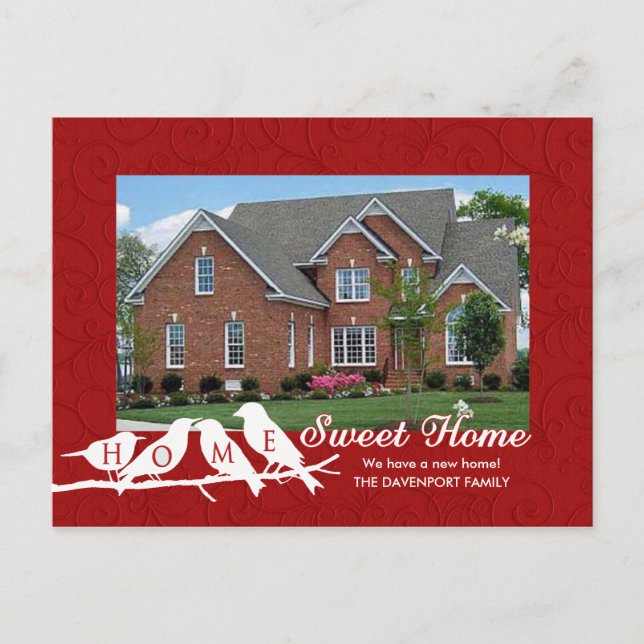 Carte Postale Faire-part Nous avons déménagé - Red Home Sweet Home Oiseaux  (Devant)