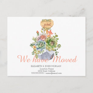 Carte Postale Faire-part Nous Avons Déménagé, Succulents, Maison Sweet Home