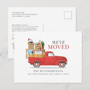 Carte Postale Faire-part Nous avons déménagé un camion rouge moderne en mou