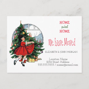 Carte Postale Faire-part Nous Avons Déménagé, Vintage Petite Fille Arbre
