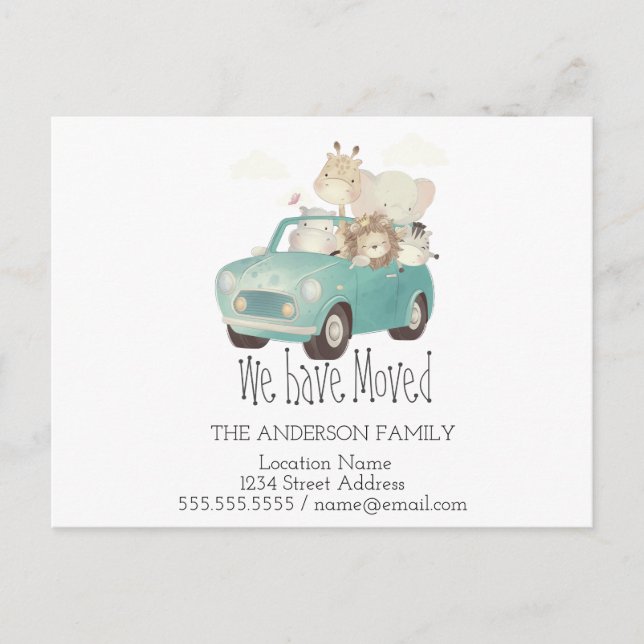 Carte Postale Faire-part Nous Avons Déménagé, Voiture, Animaux, Nouvelle Ad (Devant)
