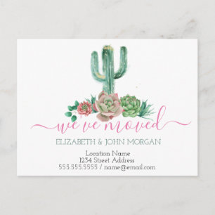Carte Postale Faire-part Nous avons déplacé Aquarelle Cactus Succulent
