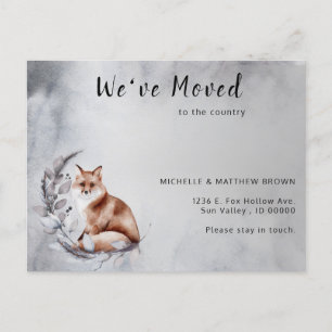 Carte Postale Faire-part Nous avons déplacé Brown Fox Grey Wreath Winter Mo