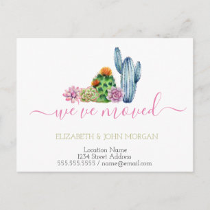 Carte Postale Faire-part Nous avons déplacé Cactus aquarelle