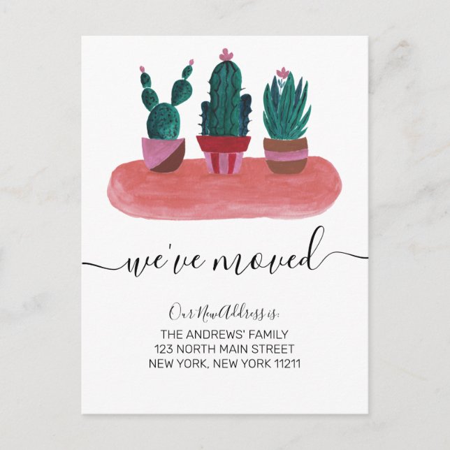 Carte Postale Faire-part Nous avons déplacé des plantes de cactus modernes  (Devant)