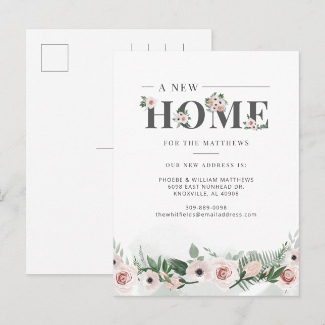 Carte Postale Faire-part Nous avons déplacé Floral Changement d'adresse Dém (Devant / Derrière)