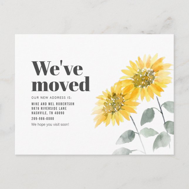 Carte Postale Faire-part Nous avons déplacé l'adresse Sunflower Déplacement (Devant)