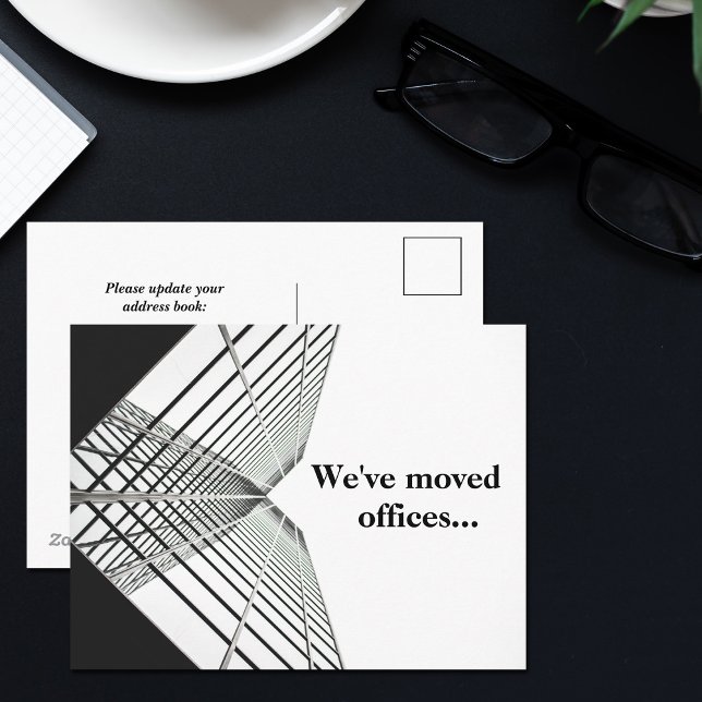 Carte Postale Faire-part Nous avons déplacé Office Business Black White Mov (Créateur téléchargé)