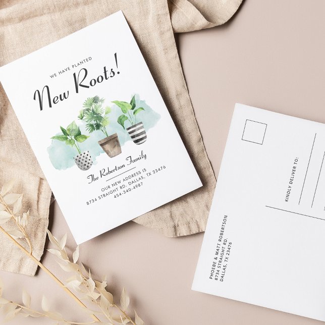 Carte Postale Faire-part Nous avons déplacé planté de nouvelles racines en  (Potted Plants New Roots Moving Announcement Postcard)