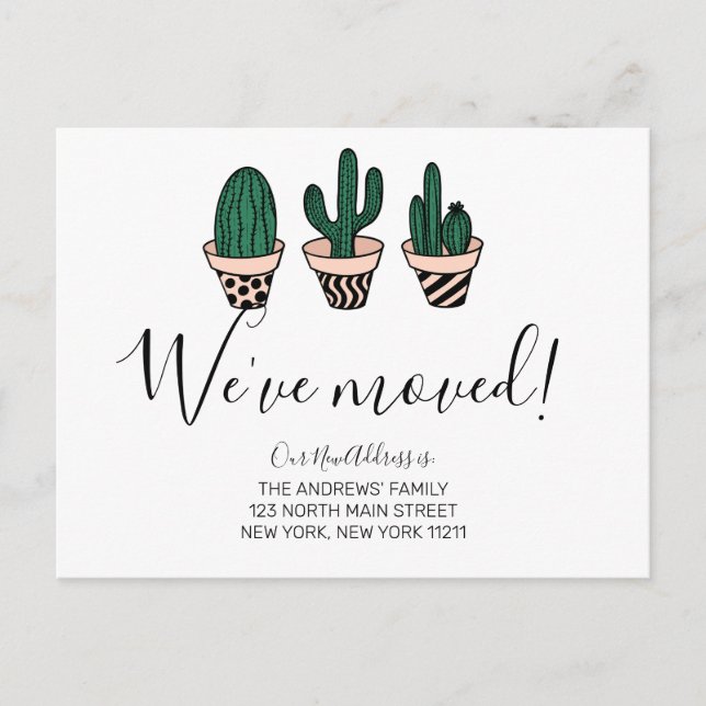 Carte Postale Faire-part Nous avons déplacé Simple Mignonne Vert Cactus Ros (Devant)