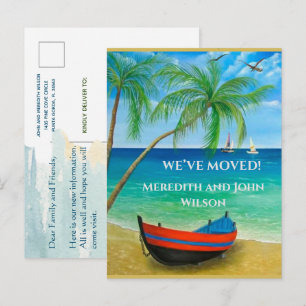 Carte Postale Faire-part Nous avons déplacé Tropical Beach Ocean Palms Move