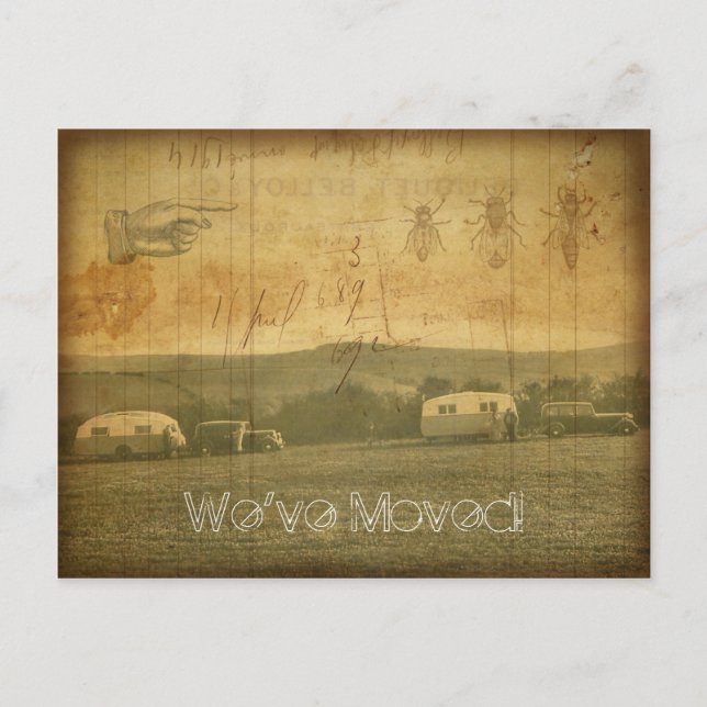 Carte Postale Faire-part Nous avons déplacé Vintage voyage Trailers Grunge  (Devant)