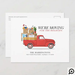 Carte Postale Faire-part Nous déménageons un camion rouge changement d'adre