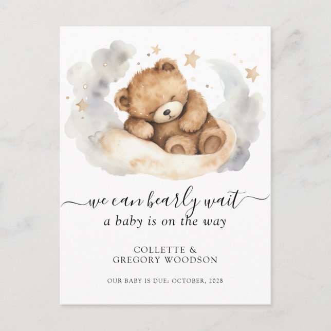Carte Postale Faire-part Nous Pouvons Attendre Rapidement Coucher Teddy Bea (Devant)