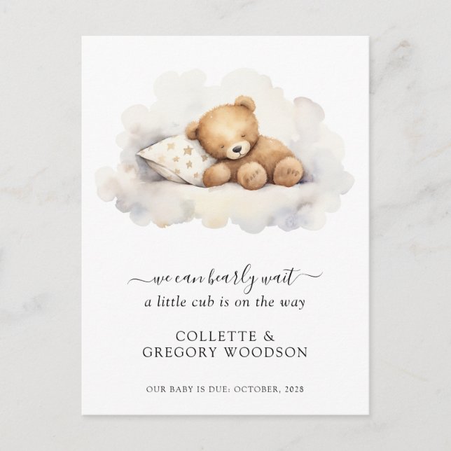Carte Postale Faire-part Nous Pouvons Attendre Rapidement Coucher Teddy Our (Devant)