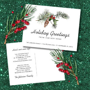 Carte Postale Faire-part Nouveau Accueil Pine Bough Noël Berries Moving
