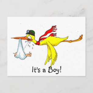 Carte Postale Faire-part Nouveau bébé Peeing sur la cigogne !