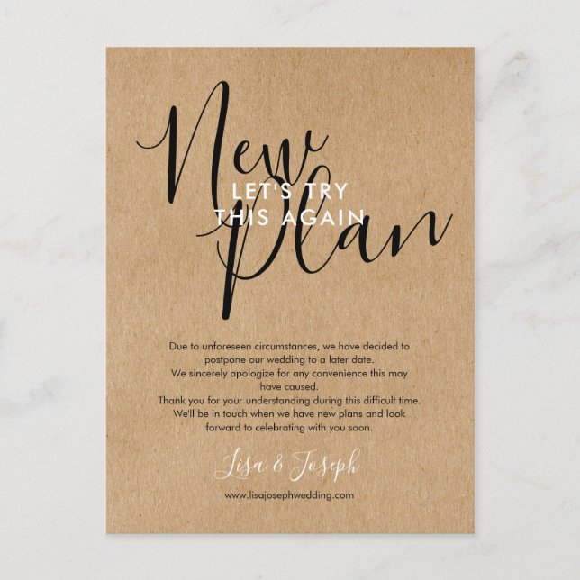 Carte Postale Faire-part Nouveau plan Modifier la date d'annulation du Mari (Devant)