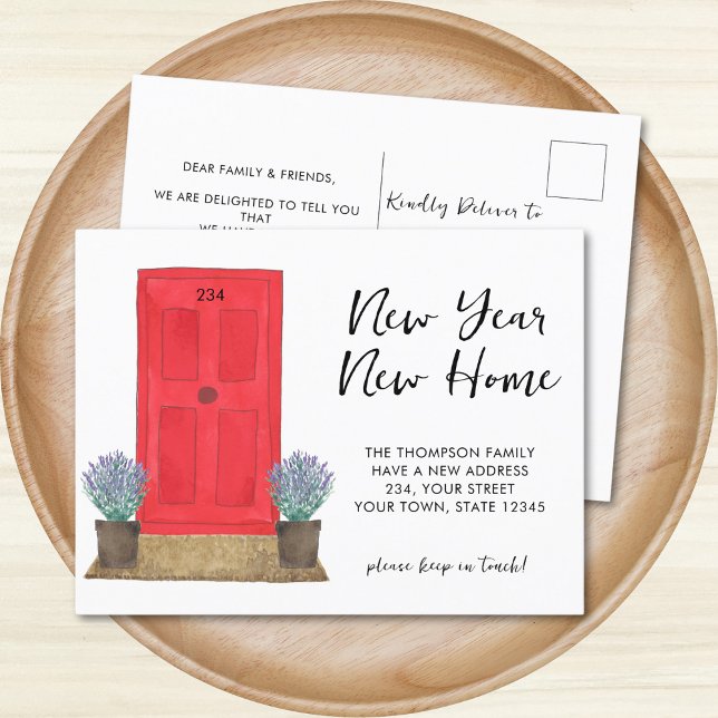 Carte Postale Faire-part Nouvel An Nouvelle maison Porte rouge Déménagement (Créateur téléchargé)