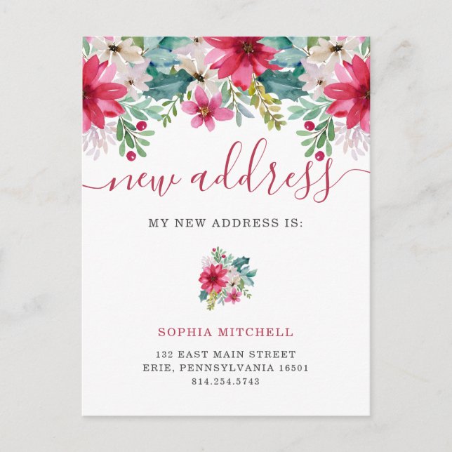 Carte Postale Faire-part Nouvelle adresse à Noël | Jolies fleurs (Devant)