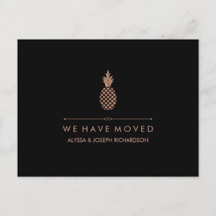 Carte Postale Faire-part Nouvelle adresse avec l'ananas rose de regard d'or