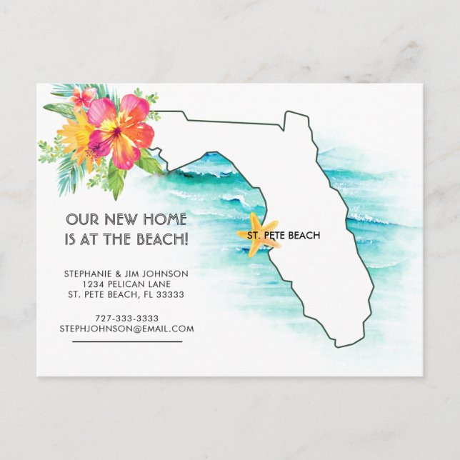 Carte Postale Faire-part Nouvelle adresse de maison de plage en Floride (Devant)