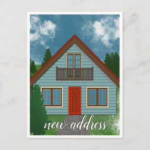 Carte Postale Faire-part Nouvelle Adresse Maison de Campagne Bleue Porte