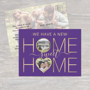 Carte Postale Faire-part Nouvelle Adresse Maison Douce Maison Violet & Or 3